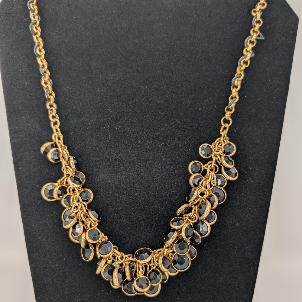 BANANA REPUBLIC Long Gold Chain Necklace Black Cord in Chain and Black Charms